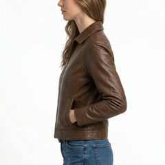 Women's Brown Lambskin Leather Jacket - Retro Vintage Design Coat