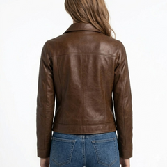 Women's Brown Lambskin Leather Jacket - Retro Vintage Design Coat
