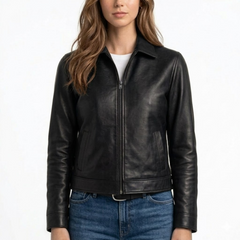 Women's Brown Lambskin Leather Jacket - Retro Vintage Design Coat