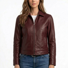 Women's Brown Lambskin Leather Jacket - Retro Vintage Design Coat