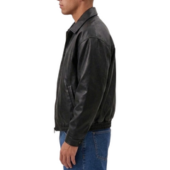 Men’s Classic Black Sheepskin Leather Zip-Up Oversized Jacket