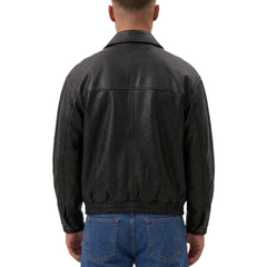 Men’s Classic Black Sheepskin Leather Zip-Up Oversized Jacket