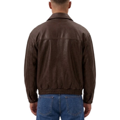 Men’s Classic Black Sheepskin Leather Zip-Up Oversized Jacket