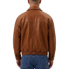 Men’s Classic Black Sheepskin Leather Zip-Up Oversized Jacket