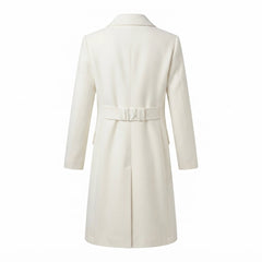 Men’s White Wool Trench Coat with Half-Belted Back