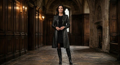 Women’s Black Genuine Leather Dress Trench Coat | Slim Fit Statement Jacket