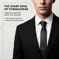 Black Genuine Lamb Leather Necktie - Premium Hand-Crafted Skinny Tie