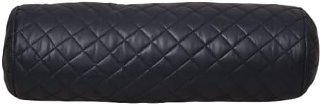 Black quilted cylindrical pillow with diamond pattern