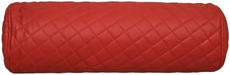 Red quilted cylindrical pillow on a white background