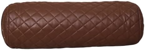 A brown quilted cylindrical bolster pillow, shown against a plain white background.