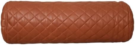 A cylindrical bolster pillow in a quilted diamond pattern, made of brown faux leather or leather, shown against a plain white background.