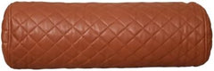A cylindrical bolster pillow in a quilted diamond pattern, made of brown faux leather or leather, shown against a plain white background.