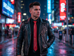Red Genuine Lamb Leather Adjustable Necktie Tie – Premium Handmade Men's Tie