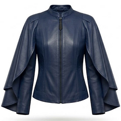 Women’s Leather Cape Sleeve Jacket | Taupe Stand Collar