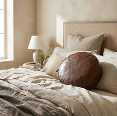 Round Genuine Leather Pillow Cover – Modern Cushion Case
