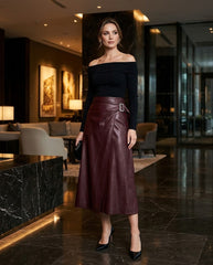 Women’s Black Leather Wrap Skirt – Asymmetric Midi Style