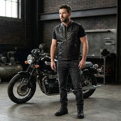 Men’s Genuine Leather Motorcycle Vest – Classic Biker Style
