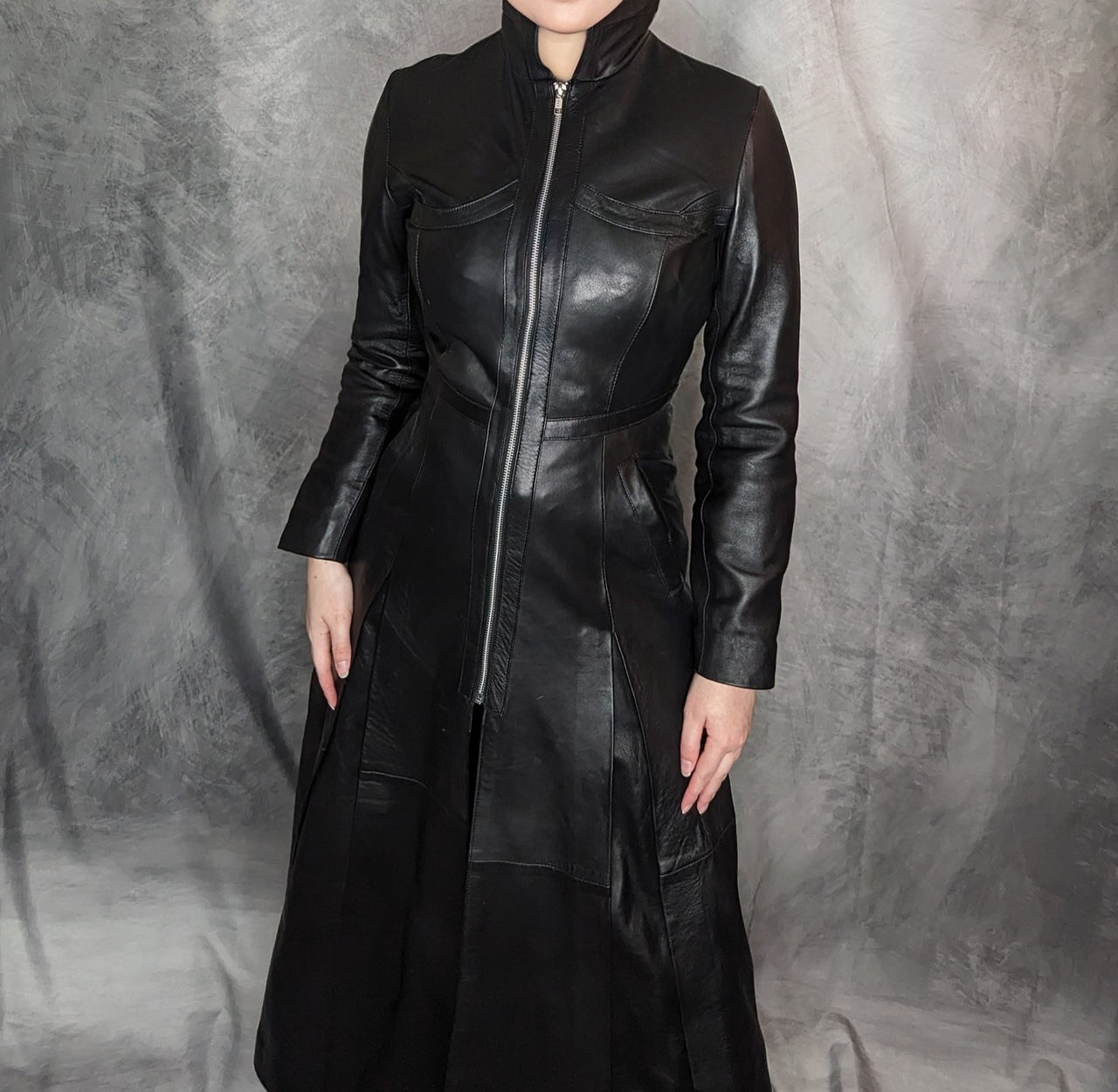 Ladies Trinity Matrix Black New Rock Gothic Leather Coat