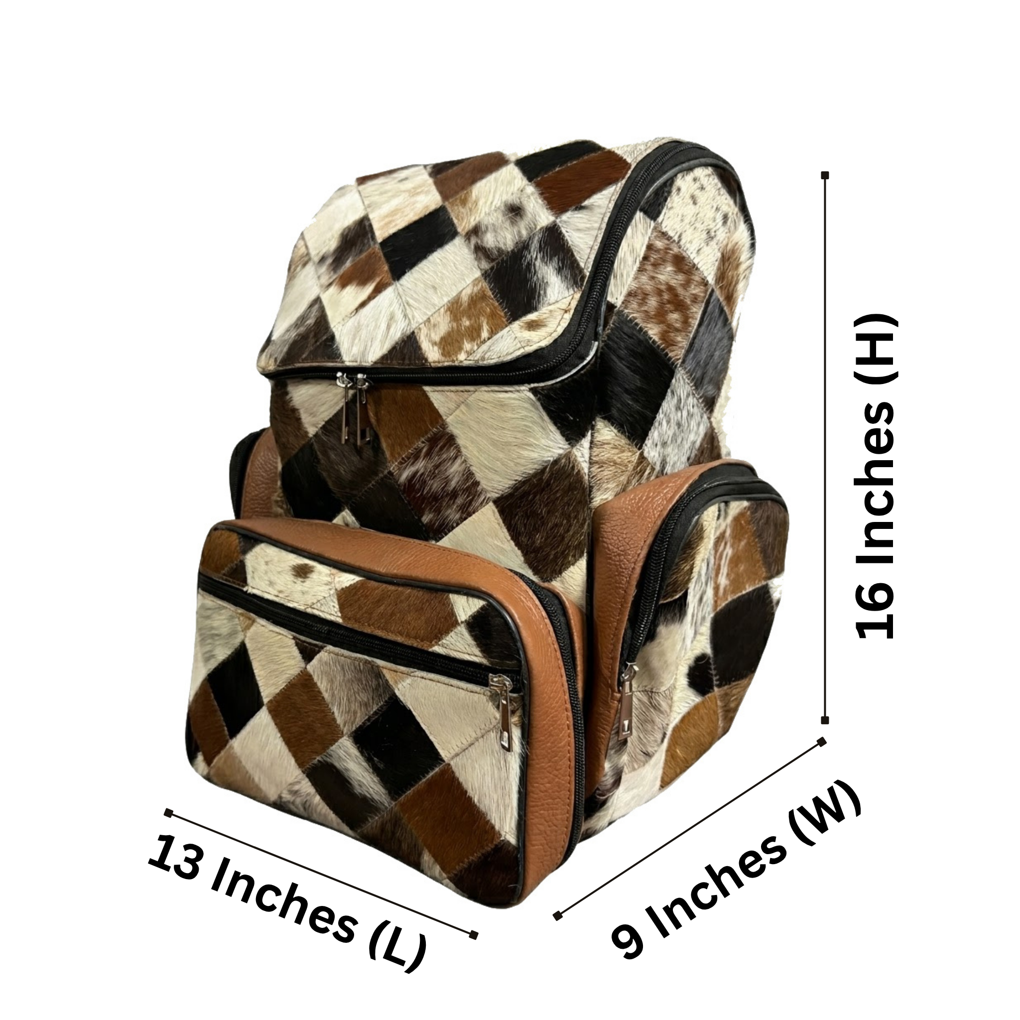 cowhide leather backpack purse Black & Concho Zipper closure Cowhide Backpack Bag - Unisex