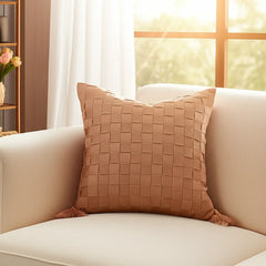 Premium Suede Leather Woven Cushion Cover - Basketweave Pillow Case