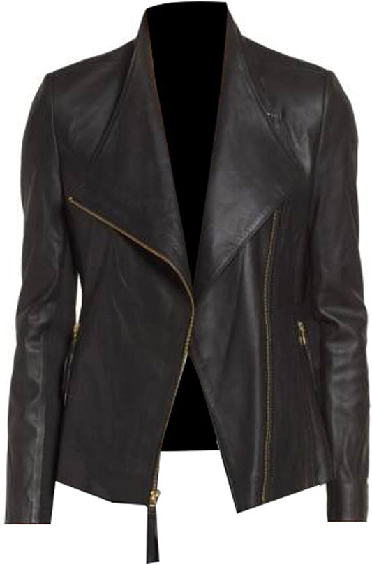 Black Real Leather Fashion Jacket For Women