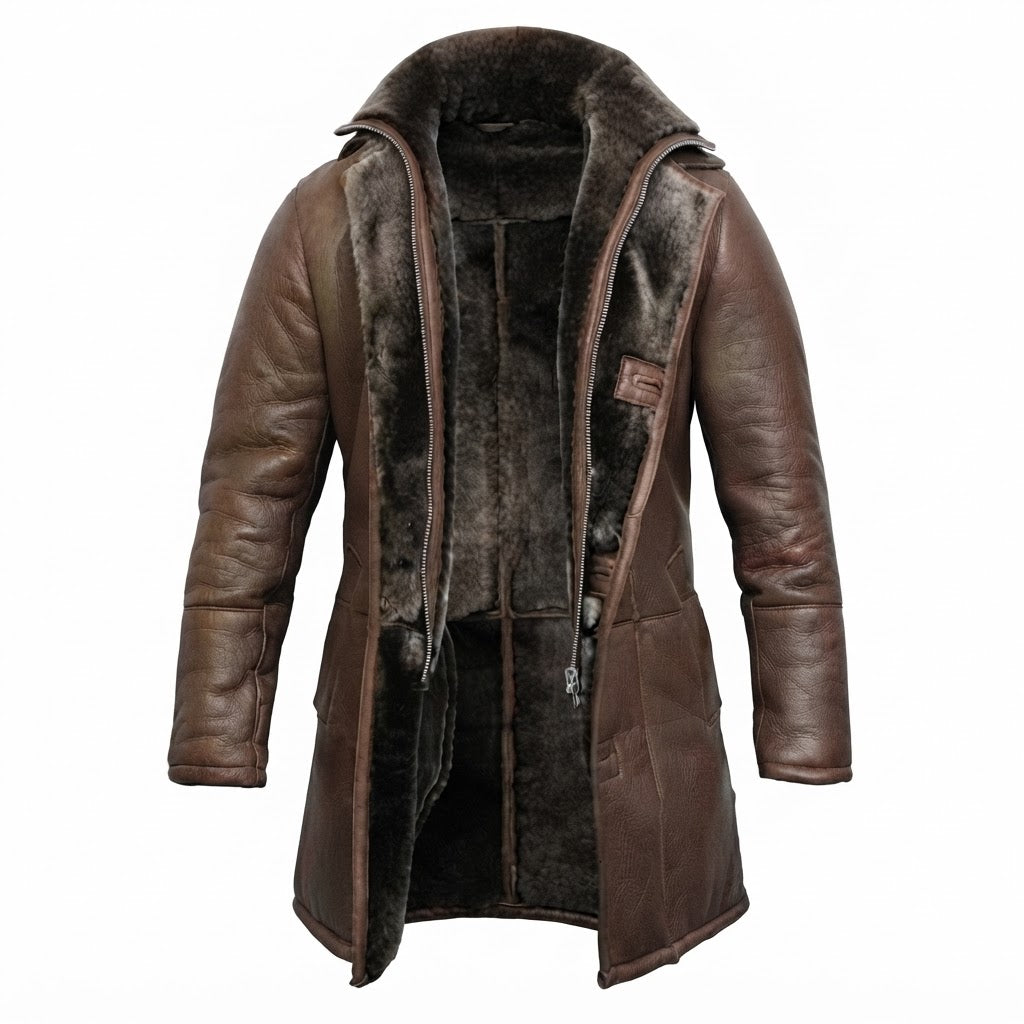 Men's Genuine Sheepskin Leather Shearling Winter Coat