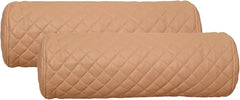 Two beige quilted roll covers on a white background