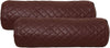 Two brown quilted armrest covers on a white background