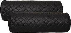Two black quilted shoulder pads on a white background
