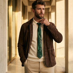 Burnt Green Genuine Leather Tie – Slim Modern Neckwear