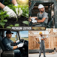 12 Pairs White Heavy Duty Durable Leather Work Gloves Truck Driving Warehouse