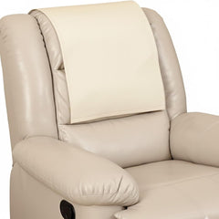 Beige leather recliner chair with a matching beige headrest pillow cover, shown against a plain white background.