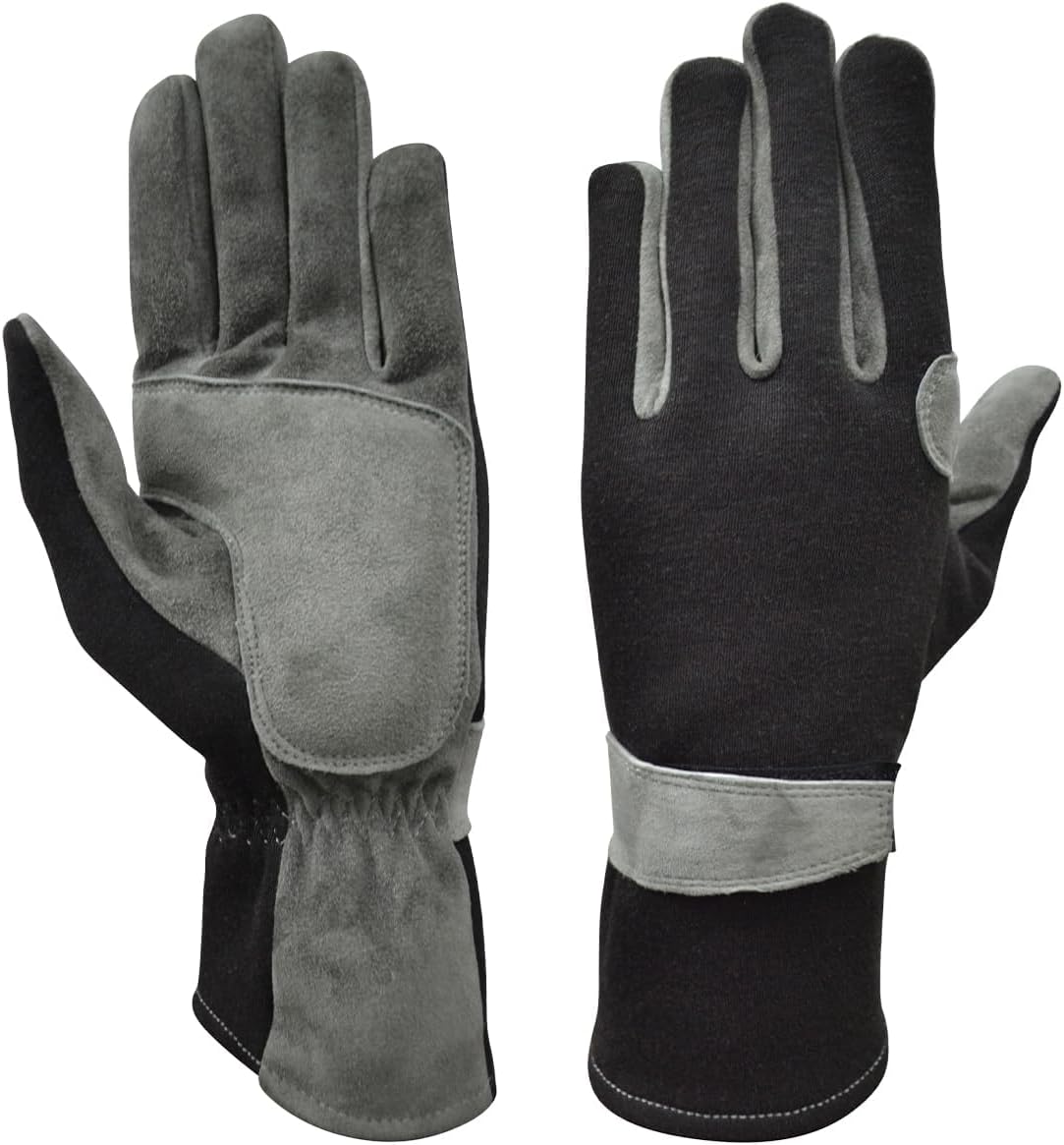 Pair of black and gray gloves on a white background
