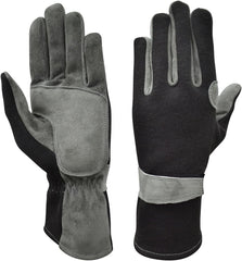 Pair of black and gray gloves on a white background