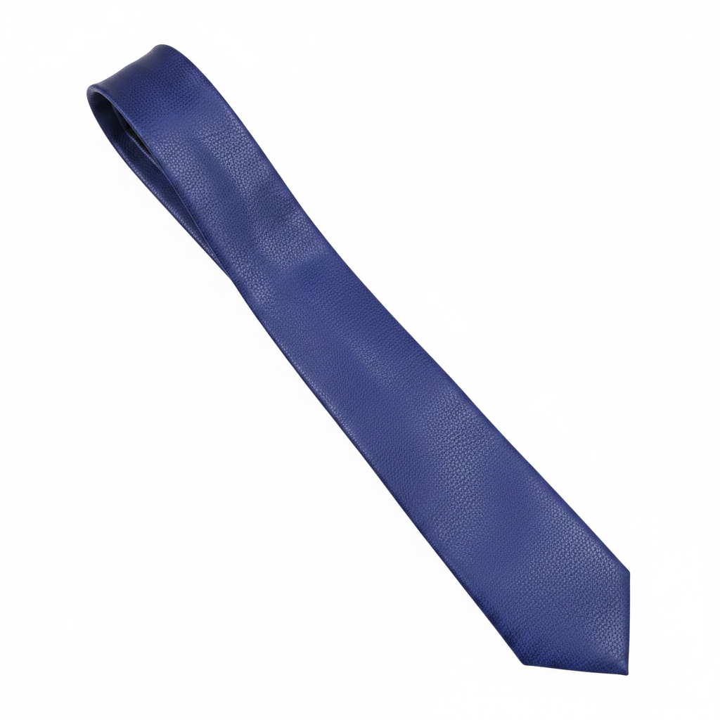 A textured blue necktie with a pebbled leather finish, shown on a plain white background.