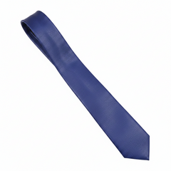 A textured blue necktie with a pebbled leather finish, shown on a plain white background.