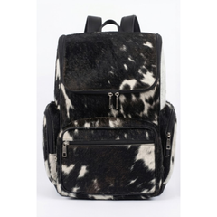 Real Cowhide Leather Backpack - Brown and White Hair on Backpack - Travel Hiking Backpack