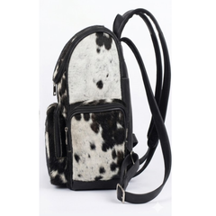 Real Cowhide Leather Backpack - Brown and White Hair on Backpack - Travel Hiking Backpack