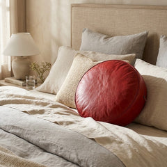 Round Genuine Leather Pillow Cover – Modern Cushion Case
