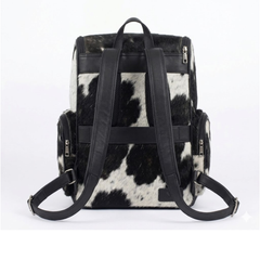 Real Cowhide Leather Backpack - Brown and White Hair on Backpack - Travel Hiking Backpack