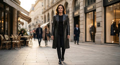 Women’s Black Genuine Leather Dress Trench Coat | Slim Fit Statement Jacket
