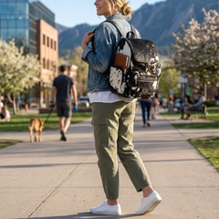 Real Cowhide Leather Backpack - Brown and White Hair on Backpack - Travel Hiking Backpack
