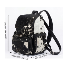 Real Cowhide Leather Backpack - Brown and White Hair on Backpack - Travel Hiking Backpack