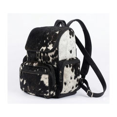 Real Cowhide Leather Backpack - Brown and White Hair on Backpack - Travel Hiking Backpack