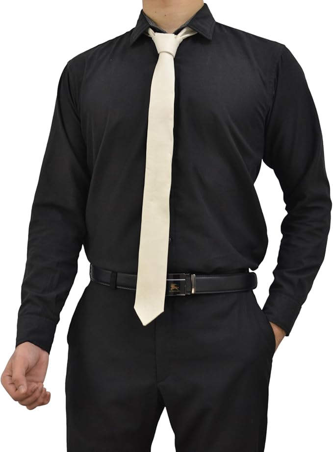 Off-White Genuine Leather Necktie – Modern Formal Style
