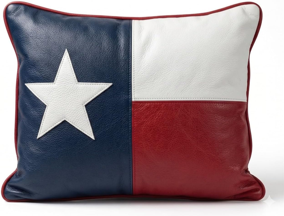 Genuine Leather Texas State Lone Star Country Flag Pillow Cover Case for Lumbar Throw Couch Pillows - Modern Farmhouse Decorative Sofa Thick & Soft Cushion Covers