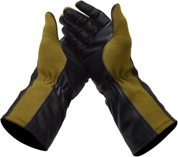 Pair of black and green gloves on a white background