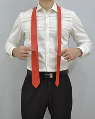 Orange Genuine Lamb Leather Necktie for Men & Women | Handmade Premium Leather Tie