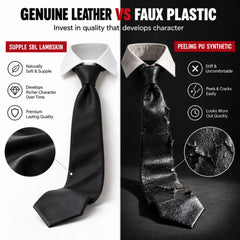 Black Genuine Lamb Leather Necktie - Premium Hand-Crafted Skinny Tie