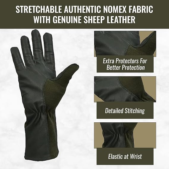 Black glove with text highlighting features on a white background